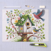 Papier Mousseline Oiseaux et fleurs charmants (Artisanat)