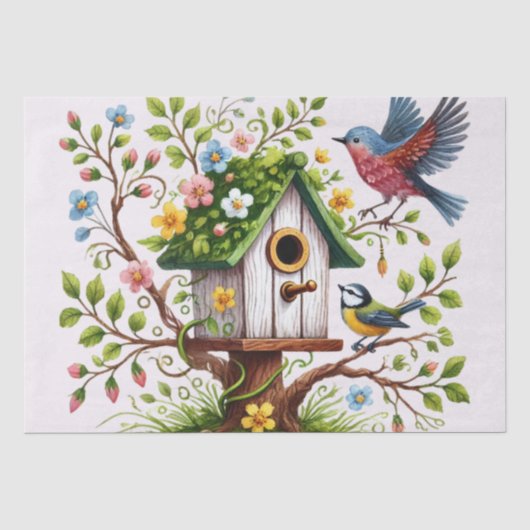 Papier Mousseline Oiseaux et fleurs charmants (Recto)