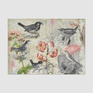 Papier Mousseline Oiseaux et fleurs de style victorien