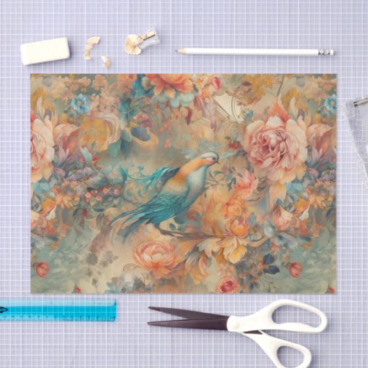 Papier Mousseline Oiseaux et fleurs élégants (Artisanat)