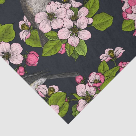 Papier Mousseline Oiseaux et fleurs en noir (Détail)