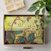 Papier Mousseline Oiseaux et fleurs sur un Arrière - plan jaune (Cadeau)