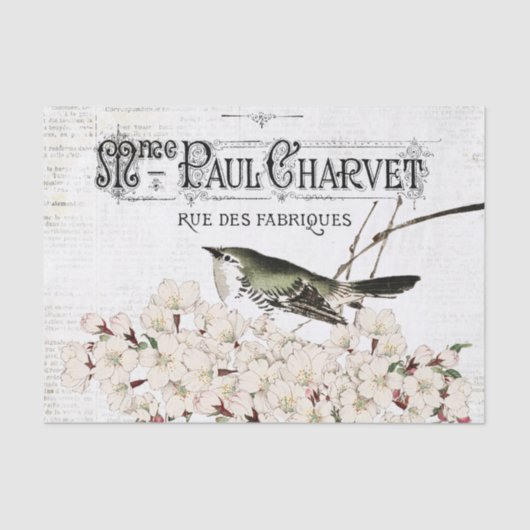 Papier Mousseline Oiseaux et Magnolia papier de tissus (Recto)