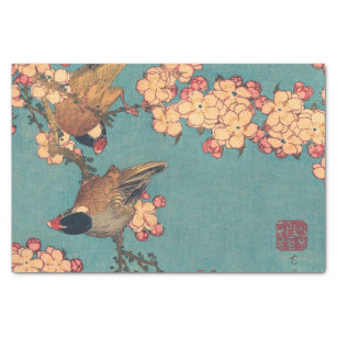 Papier Mousseline Oiseaux Fleurs Hokusai Art Japonais
