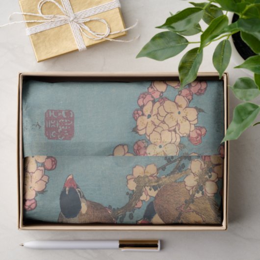 Papier Mousseline Oiseaux Fleurs Hokusai Art Japonais (Cadeau)