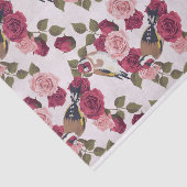 Papier Mousseline Oiseaux Goldfinch perchés sur Motif rose Roses (Détail)