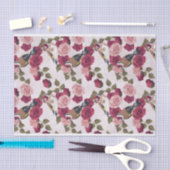 Papier Mousseline Oiseaux Goldfinch perchés sur Motif rose Roses (Artisanat)