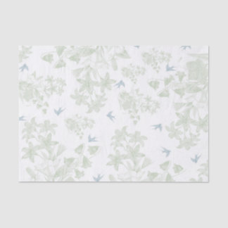 Papier Mousseline Oiseaux gris floraux élégants vintages verts
