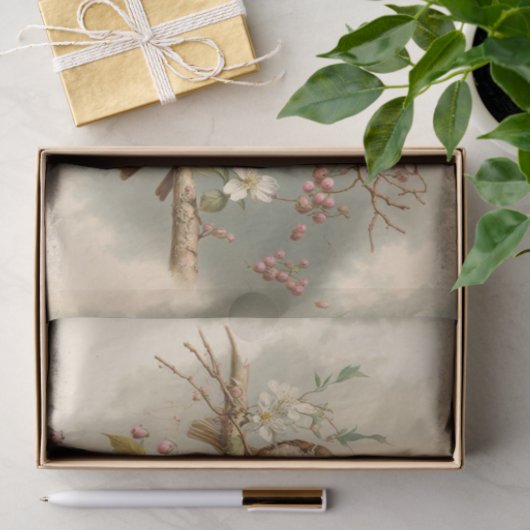 Papier Mousseline Oiseaux mignons sur une branche (Cadeau)