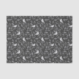 Papier Mousseline Oiseaux noirs et blancs d'hiver brillants Motif fl