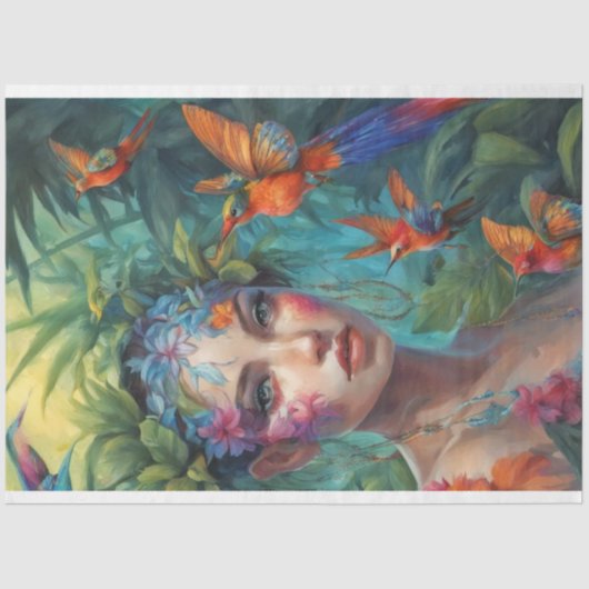 Papier Mousseline Oiseaux nymphe et papillon des arbres (Recto)