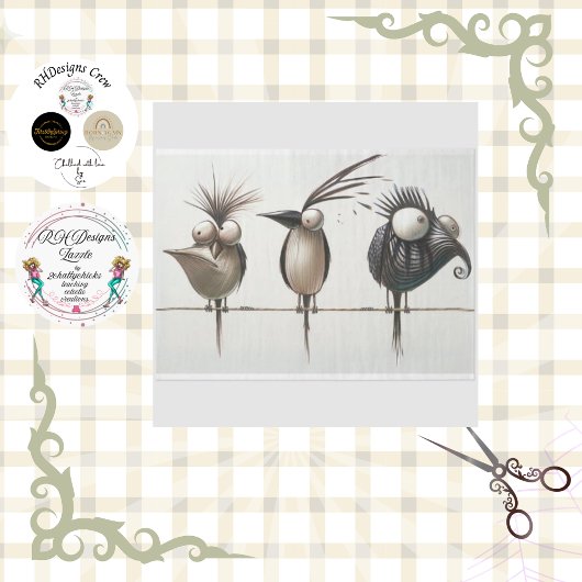 Papier Mousseline Oiseaux perchés sur une ligne de découpage