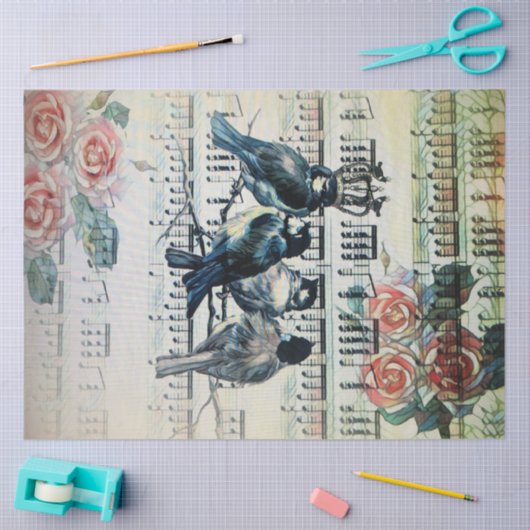 Papier Mousseline Oiseaux romantiques sur une branche (Artisanat)