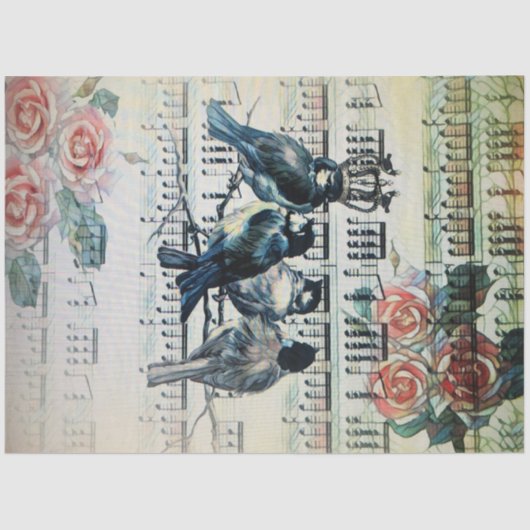 Papier Mousseline Oiseaux romantiques sur une branche (Recto)