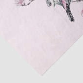 Papier Mousseline Oiseaux roses et noirs sur une branche d'arbre (Détail)