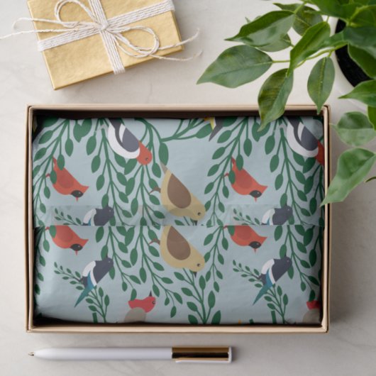 Papier Mousseline Oiseaux Sur Branches (Cadeau)