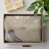 Papier Mousseline Oiseaux sur Flower Branch Gold Script français (Cadeau)