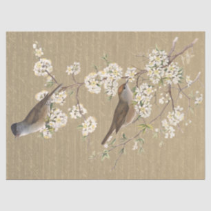 Papier Mousseline Oiseaux sur Flower Branch Gold Script français
