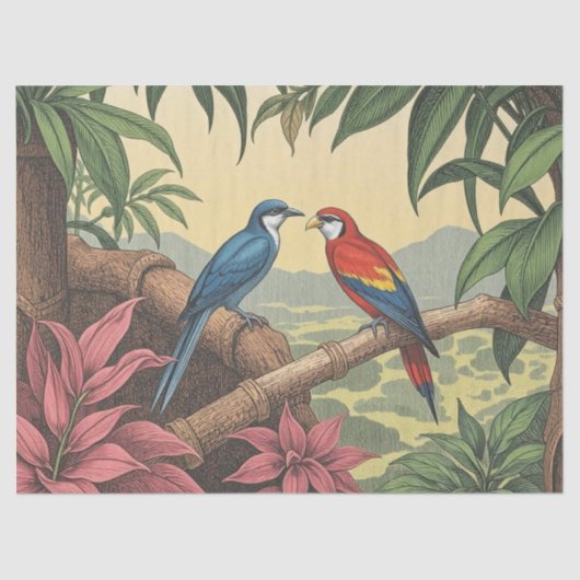 Papier Mousseline Oiseaux tropicaux Illustration audacieuse (Recto)