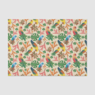 Papier Mousseline Oiseaux tropicaux Motif floral coloré