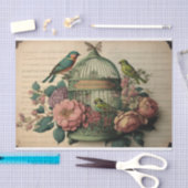 Papier Mousseline Oiseaux verts vintages et découpage fleuri (Artisanat)