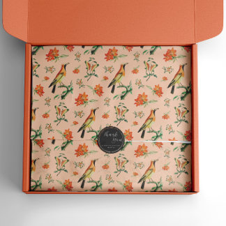 Papier Mousseline Oiseaux vintages d'Harmonie Orange, Lys, Papillons