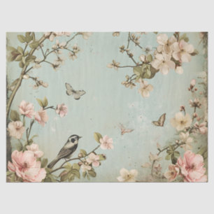 Papier Mousseline Oiseaux vintages et papillons Cerisier Fleur Arbre