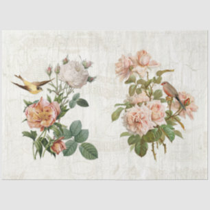 Papier Mousseline Oiseaux vintages Fleurs botaniques Ephémère Découp
