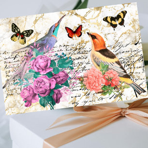 Papier Mousseline Oiseaux vintages, Fleurs vieilles lettres Découpag