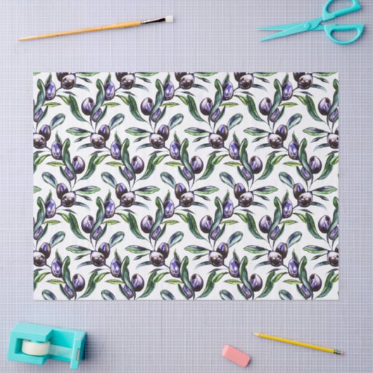Papier Mousseline Olive Branch Watercolor Pattern (Artisanat)