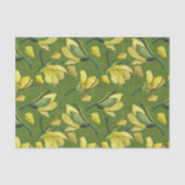 Papier Mousseline Olive Green Yellow Magnolia Flower Motif (Recto)