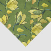 Papier Mousseline Olive Green Yellow Magnolia Flower Motif (Détail)