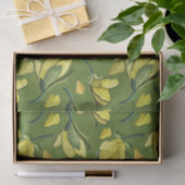 Papier Mousseline Olive Green Yellow Magnolia Flower Motif (Cadeau)