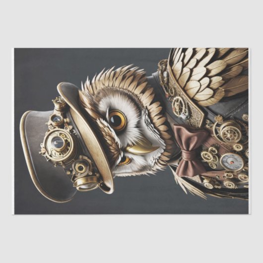 Papier Mousseline Oliver la Chouette Steampunk - Découpage - (Recto)