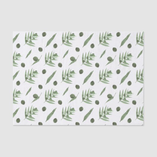Papier Mousseline Olives vertes et branches d'olivier (Recto)