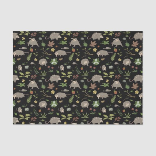 Papier Mousseline Opossum dans un champ de Berry en noir (Recto)