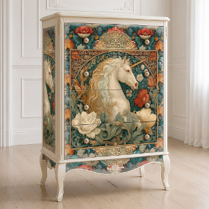 Papier Mousseline Or Art Nouveau Licorne Floral Or Et Jade Vintage