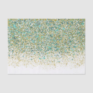 Papier Mousseline Or Blanc et Glitter Bleu Turquoise Moderne Glamour