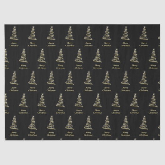 Papier Mousseline Or brillant sapin de Noël noir (Recto)