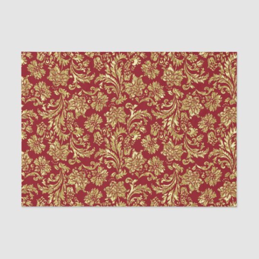 Papier Mousseline Or Et Bourgogne Rouge Vinage Damas (Recto)