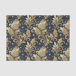 Papier Mousseline Or et noir Motif floral damassé luxueux et royal