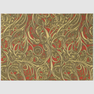 Papier Mousseline Or Festif et Rouge Ornate Celtic Swirling