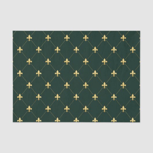 Papier Mousseline Or Fleur de Lis Vert foncé (Recto)