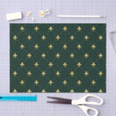 Papier Mousseline Or Fleur de Lis Vert foncé (Artisanat)