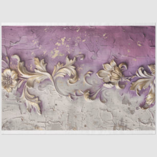 Papier Mousseline Or Floral Effet Gaufrage Lavande Blanc Rustique