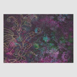 Papier Mousseline Or floraux vintage grunge damassé