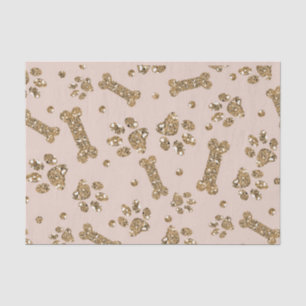 Papier Mousseline Or Pailleté Beige Rose Patte D'Os Chien Chiot