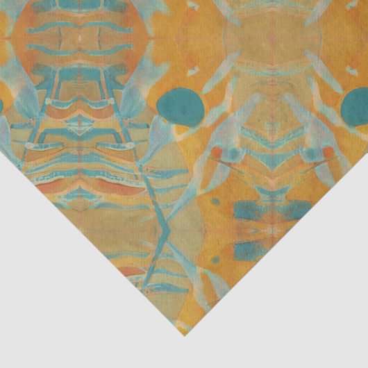 Papier Mousseline orange abstrait et turquoise (Détail)