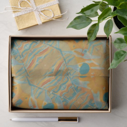 Papier Mousseline orange abstrait et turquoise (Cadeau)