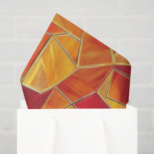 Papier Mousseline Orange and gold Stained Glass Mosaic Pattern (Sac cadeau)